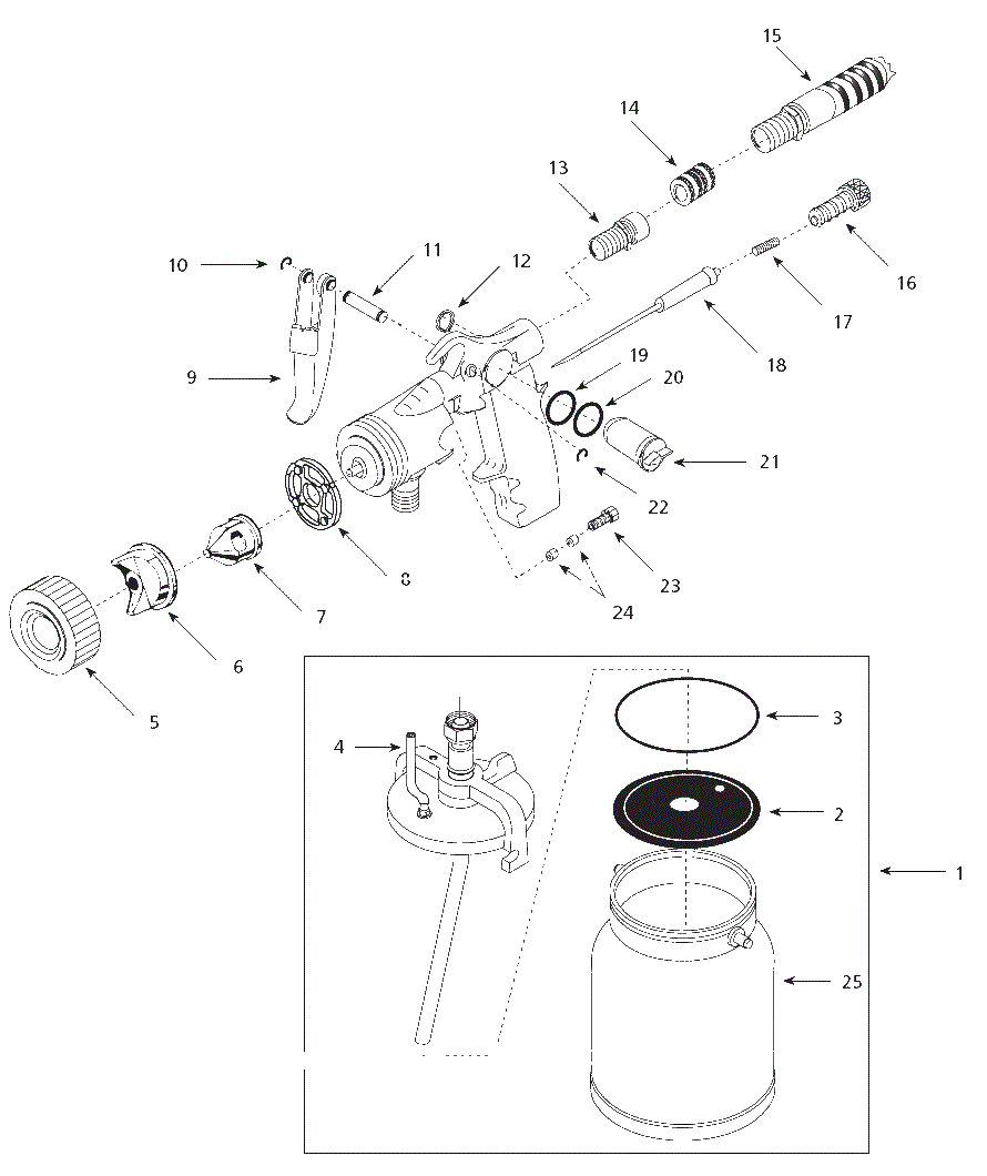 Spray-Gun Parts Diagram and Parts List for HV2002  Campbell Hausfeld Paint Sprayer